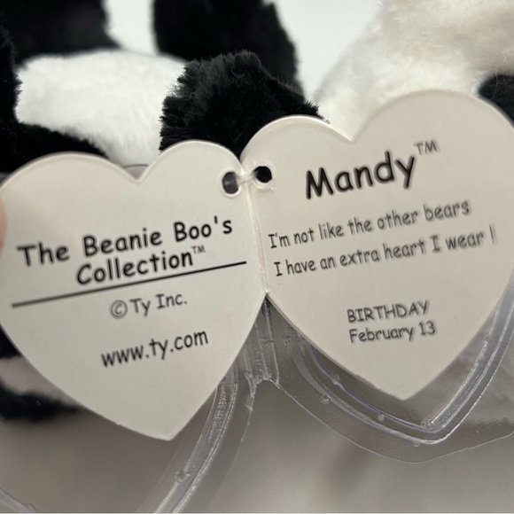 Ty Beanie Boos Collection RETIRED Valentine Theme Mandy Heart Eye Panda Plush - Picture 2 of 6